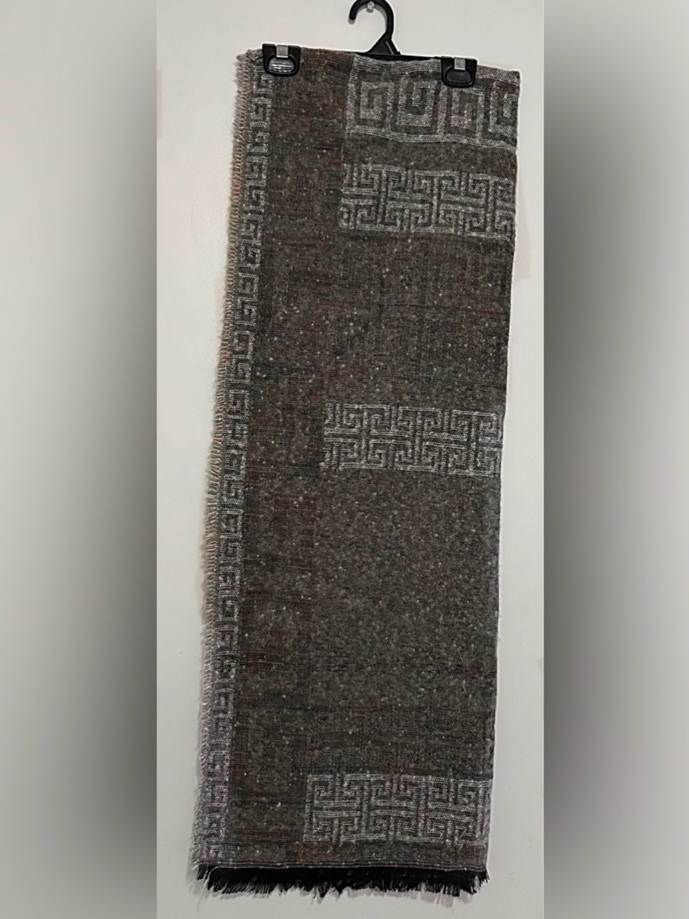 Men's Patterned Gray Wool Blend Scarf